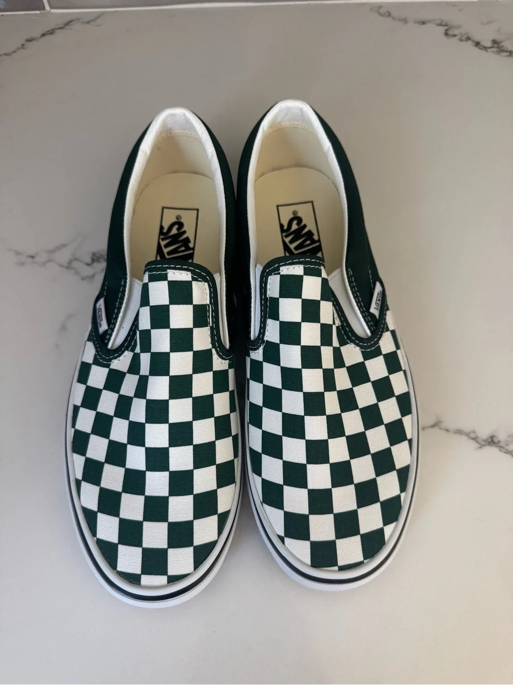 Brand New Vans Classic Slip-On Checkerboard Sneakers - Green & White M 8 W 9.5